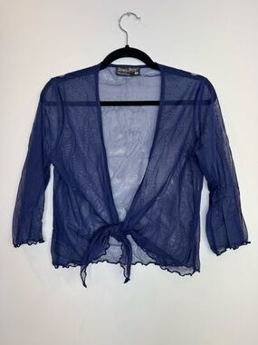 Tango Mango Sheer Navy Tie-Front Mesh Top size medium lettuce hem beach